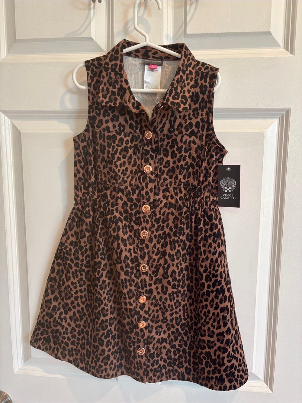Vince Camuto Girls' Tan and Black Leopard-Print Button Dress